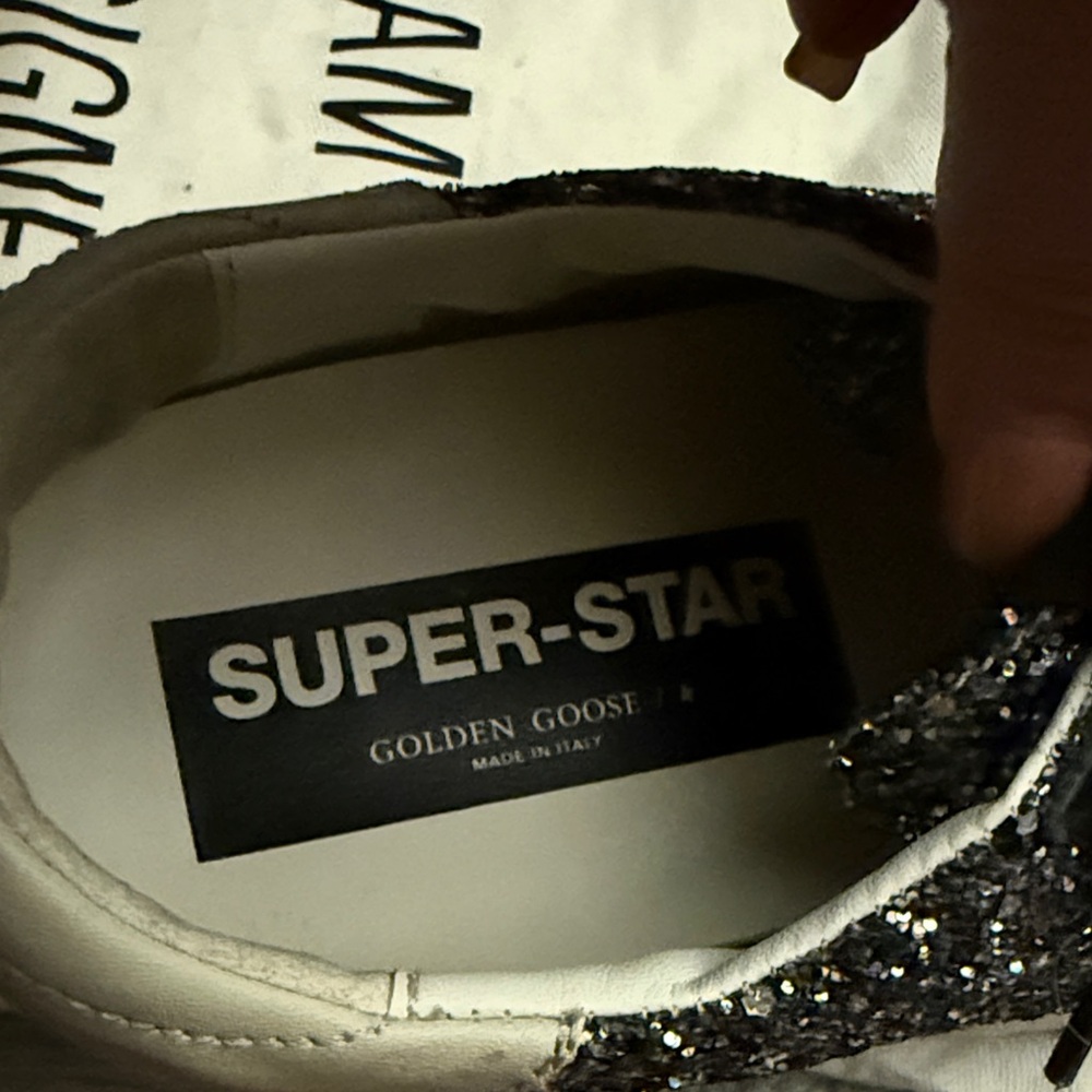 Golden Goose Deluxe Brand Super-Star Sneakers Black Silver Glitter Size 10 - Picture 5 of 12